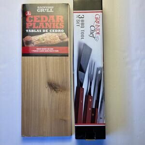 Barbecue Set - Grande Chef 3 Piece BBQ Tool Set plus 2 Cedar Planks